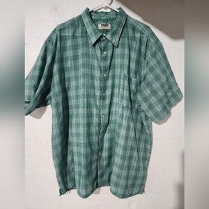 Duke Haband lightweight‎ Green Plaid Men's Shirt pearl snap buttons XXL